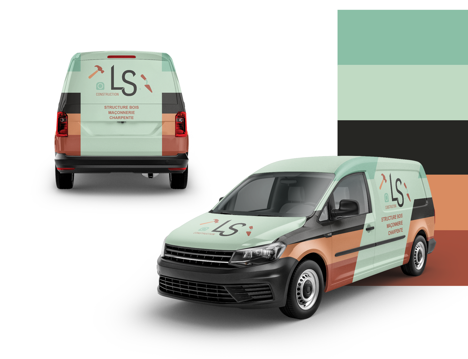 Covering de véhicule utilitaire réalisé pour Construction LS, Studio Abélia dans les Landes