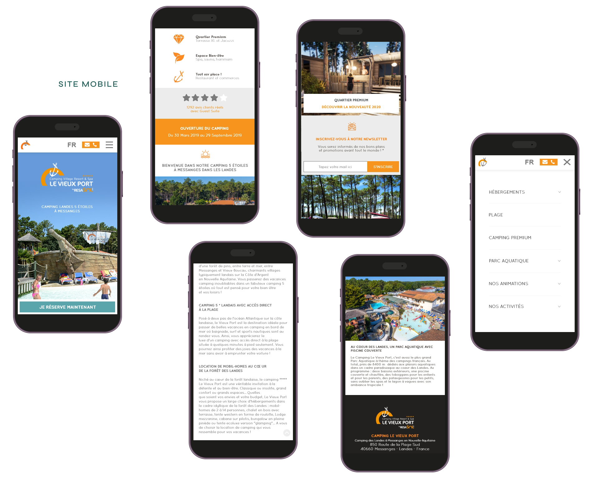 Site mobile pour le camping Le Vieux Port, optimisé et ergonomique pour le tourisme dans les Landes