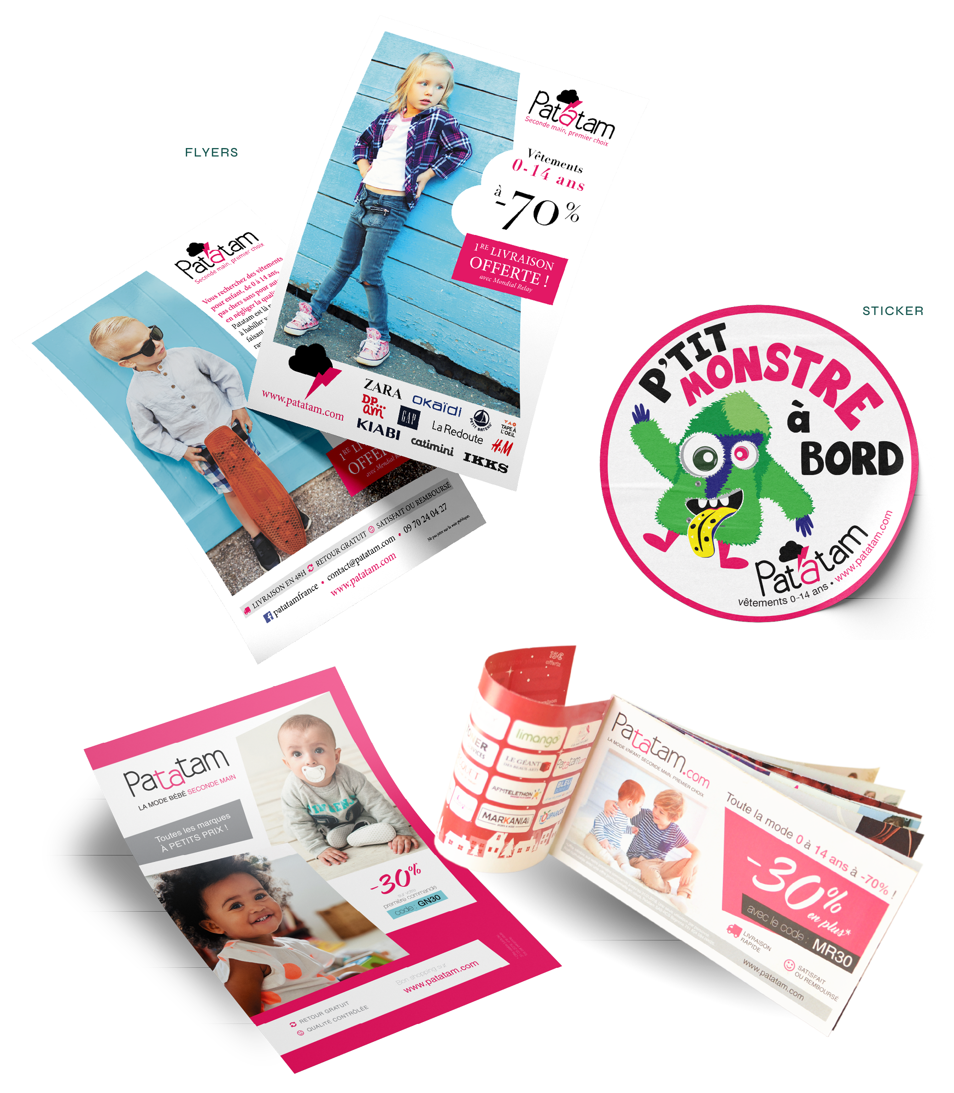 flyers mémorables pour Patatam mode enfant par le studio abélia
