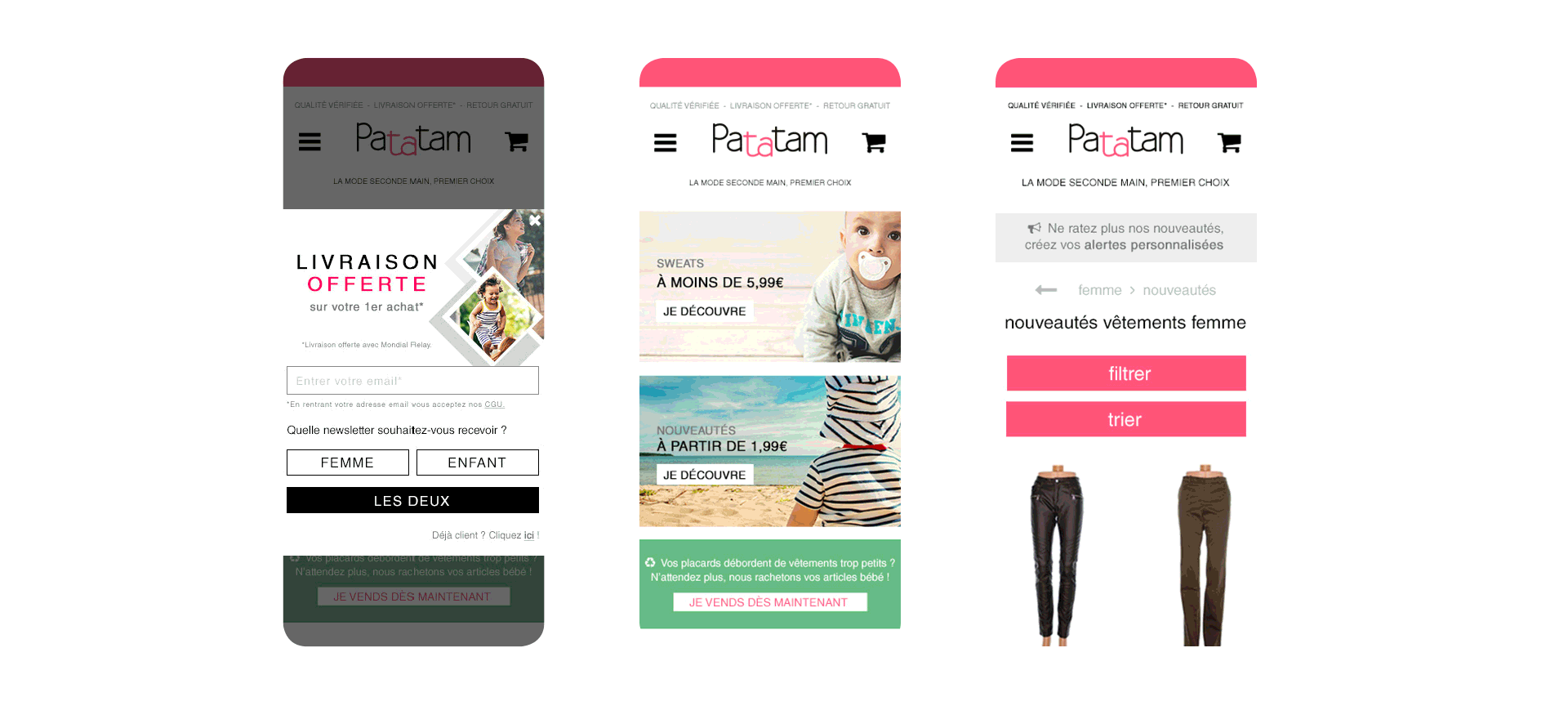 Site mobile intuitif et coloré pour Patatam mode femme et enfant au Pays basque