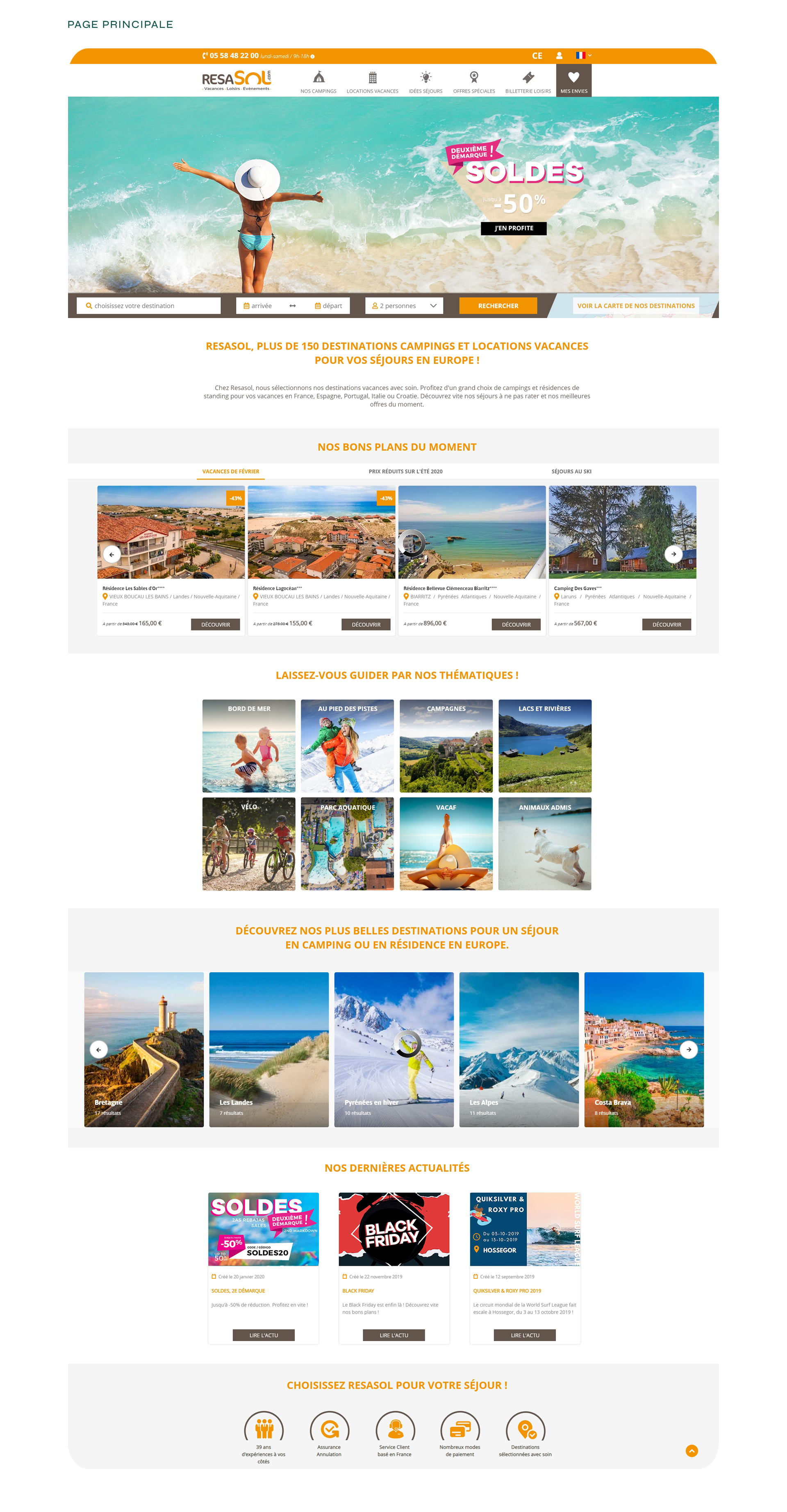 Page principale du site web resasol, location de vacances dans les Landes