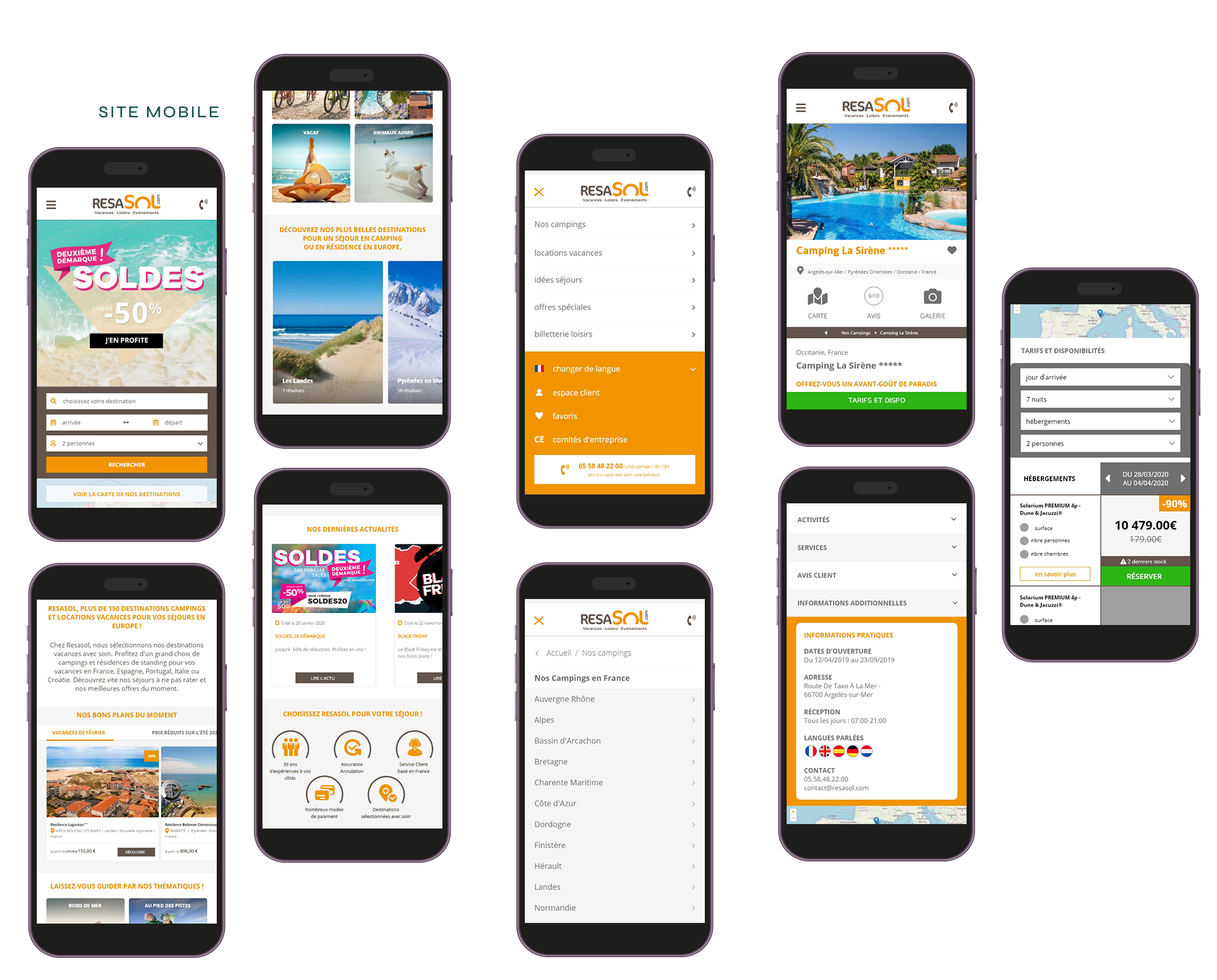 Webdesign optimisé pour les mobiles, ergonomique et conçu pour Resasol dans les Landes